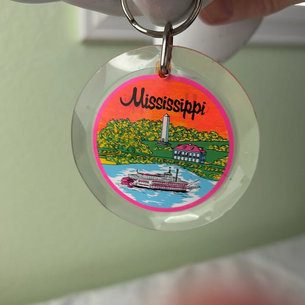 Cute resin vintage gift shop Mississippi keychain. Two sided.